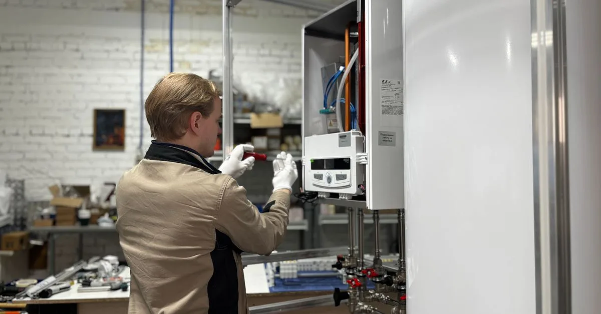 Techniker arbeitet an einer Heizungsanlage